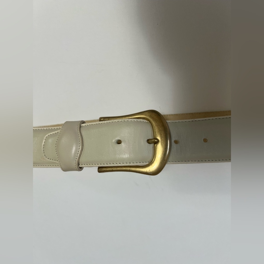 Lands' End Cream Belt with Brass Buckle
